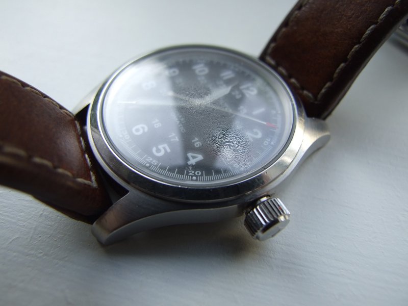 Partscaster's tweet image. Disappointed that my 4-year-old never-submerged @hamiltonwatch is letting in moisture. Pls help!