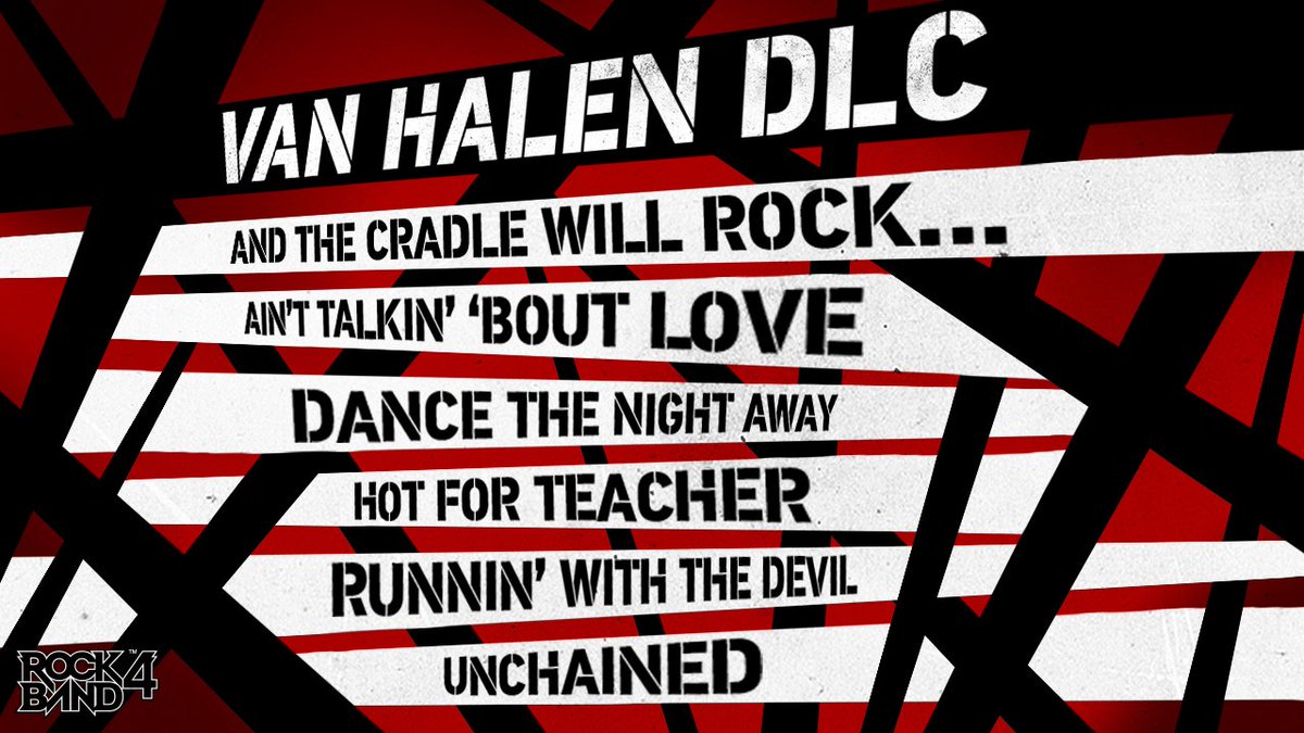 Señoras y señores, demos la bienvenida a 6 éxitos más de <a href="/VanHalen/">Van Halen</a> en el catálogo Rock Band ¡DLC disponible mañana!