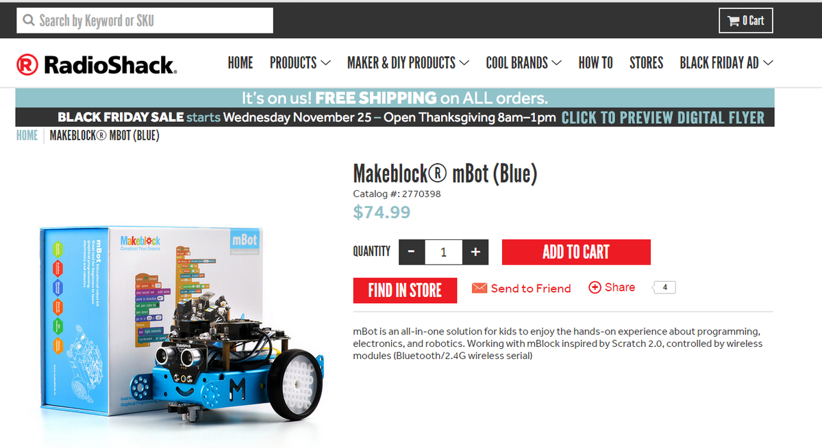 mBot, the best-seller on Maker Faire New York 2015 is available on Radio Shack now !  #mBot
