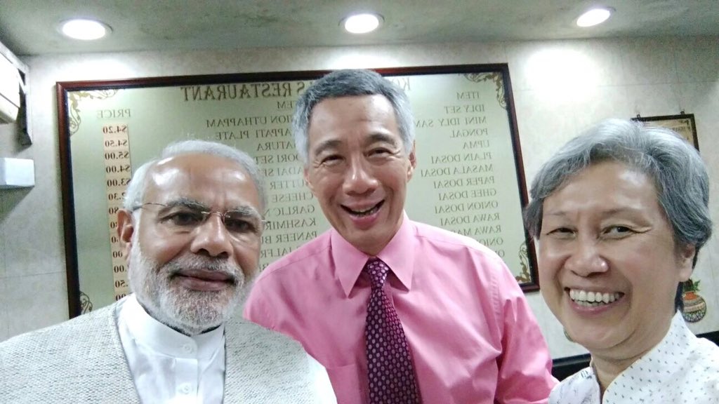 narendramodi's tweet photo. And here is the selfie. :) @leehsienloong https://t.co/AOyRuTCLDO