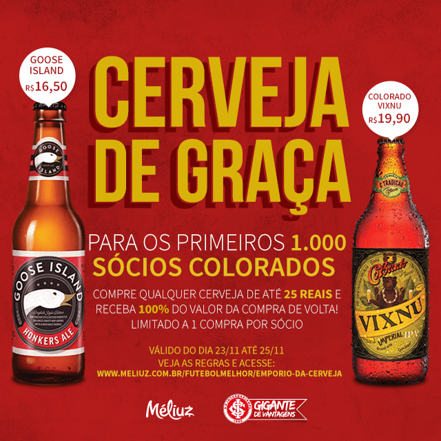 Sócio Colorado tem cerveja de graça, em promoção com parceiro do Gigante de Vantagens: https://t.co/LVAV5cij2b 