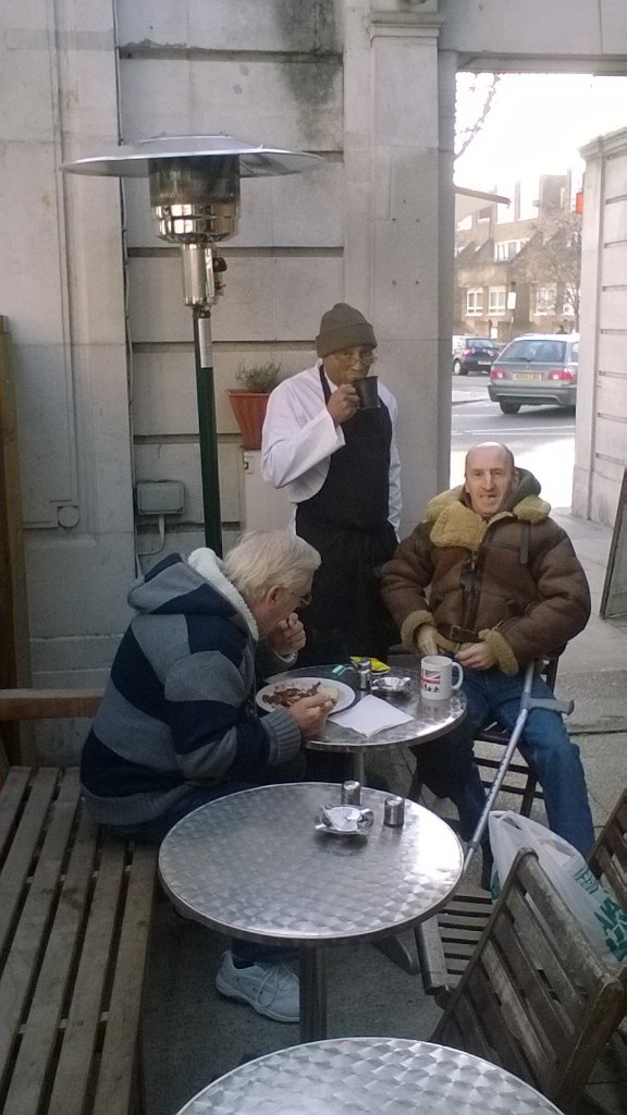 TheVetsKitchen's tweet photo. The new patio heater is proving very popular with the elderly and infirm customers and staff... https://t.co/khrSGZU3FF