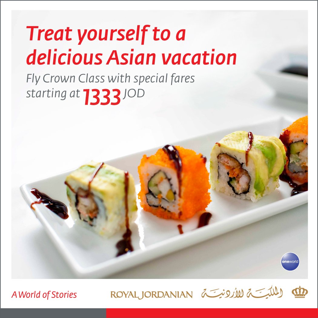 RoyalJordanian's tweet photo. Indulge your senses when flying #CrownClass to #Asia. Book your #RJ ticket now https://t.co/w1CY5C3DyG https://t.co/dz6aoz9v3c