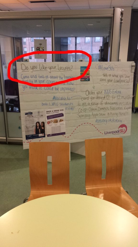 On show, in public without spell checking it. Guys your a university establishment, get it right! #LoveSUs