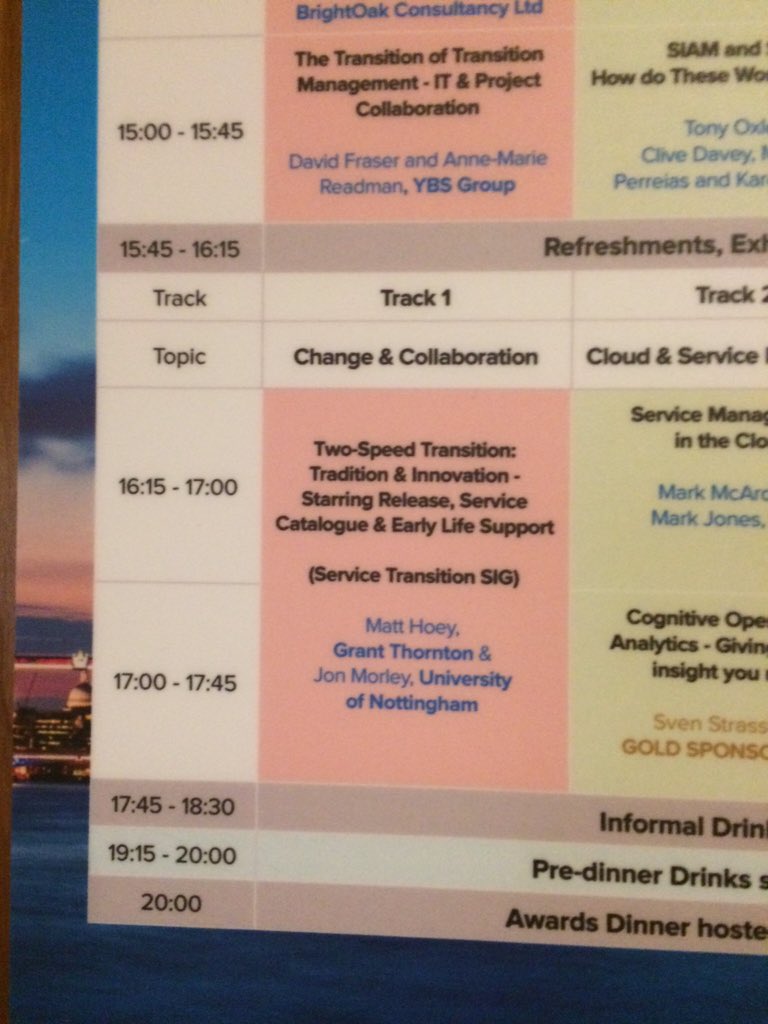 TransitionSIG's tweet image. Just over an hour until @JonMorleyITSM @MattDHoey @vawns @patb0512 Peter Mills &amp;amp; Sue Cater talk #twospeed