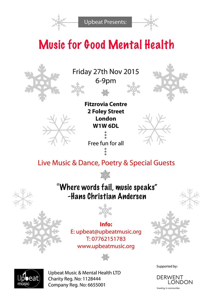 You're invited to our showcase of Upbeat's work and talented clients. Friday 27th Nov 6pm-9pm <a href="/FitzroviaCentre/">Fitzrovia Community Centre</a>