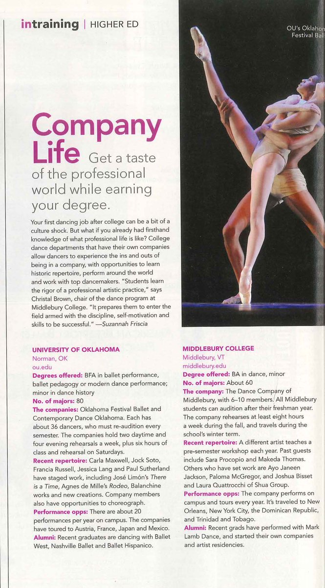 OU_Dance's tweet photo. We’re featured in @Dance_Magazine this month! @UofOklahoma @OUFineArts https://t.co/pleUNbkDms
