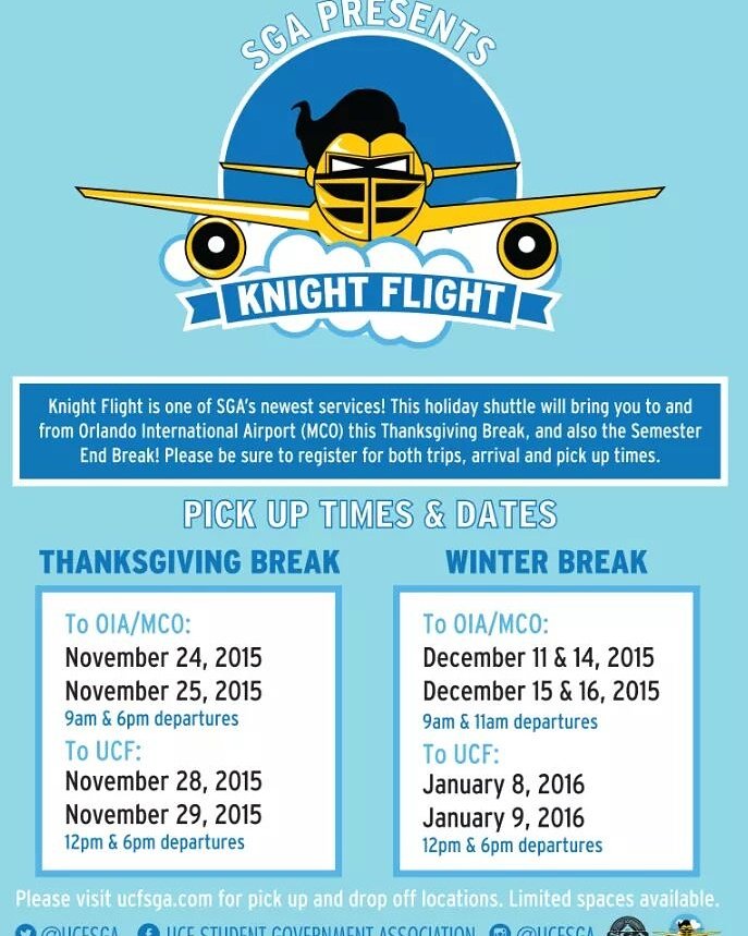 UCF_OSI's tweet image. Remember @UCFSGA has #KnightFlight for students who are trying to make it home for the holidays! #UCF