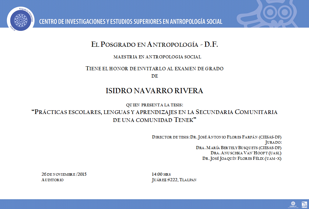 MaestriaAS's tweet photo. invitación a examen de Maestría en CIESAS-DF... https://t.co/n0daLePB3N