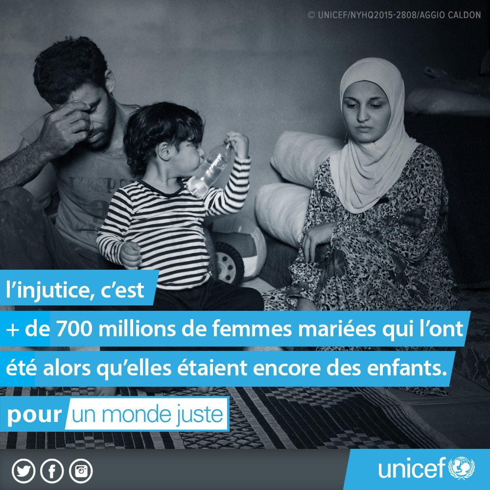 UNICEF_FR's tweet photo. Sur l’ensemble des femmes mariées, + de 700 M l’ont été quand elles étaient enfants #PourUnMondeJuste https://t.co/1XRLeJzQrT