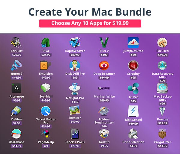 devsnippets's tweet image. RT @BundleHunt: &quot;Choose Any 10 Mac Apps for $19.99&quot; from a list of 30 top-rated mac software bundlehunt.com