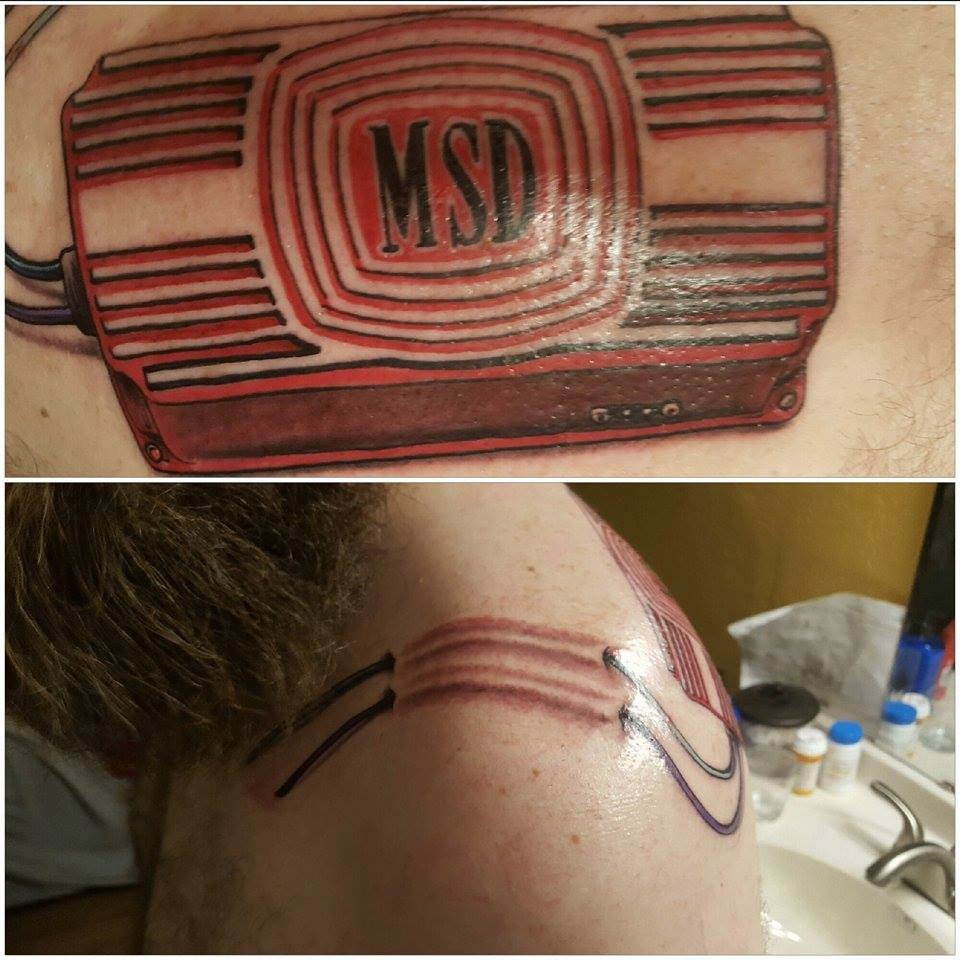 MSDperformance's tweet image. Automotive tattoos are cool! Check out Jamie Doepel’s husband’s tattoo! #MSDperformance #MSDequipped