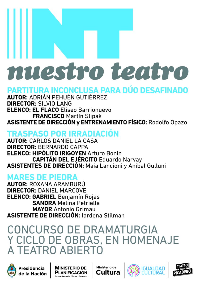 Mañana en <a href="/ElPicaderoOK/">Teatro Picadero</a> Nuestro Teatro, entradas gratuitas. @IgCultural <a href="/RomiChepe/">Romina Chepe</a> @cultura_nacion <a href="/martinslipak/">martin slipak</a>