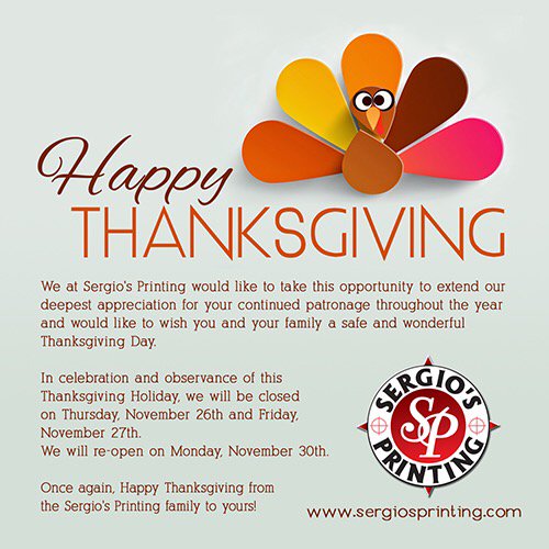 sergiosprinting's tweet photo. Happy Thanksgiving 2015!!! https://t.co/U1lFavWwsI