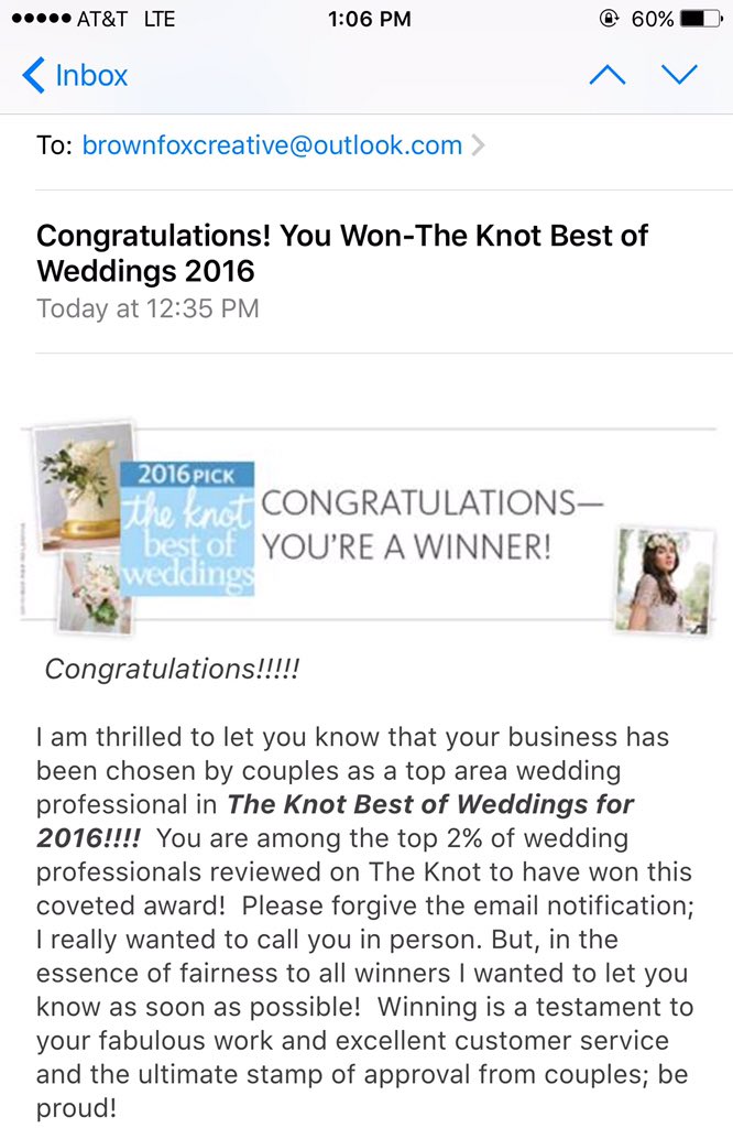 BFoxCreative's tweet image. We won @theknot Best of Weddings for  the second year in a row!