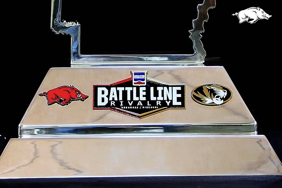 SEC's tweet photo. It's 4 feet tall, 180 lbs., and is the #SEC's newest #RivalryWeek trophy. #MIZvsARK https://t.co/GyRxA175uR
