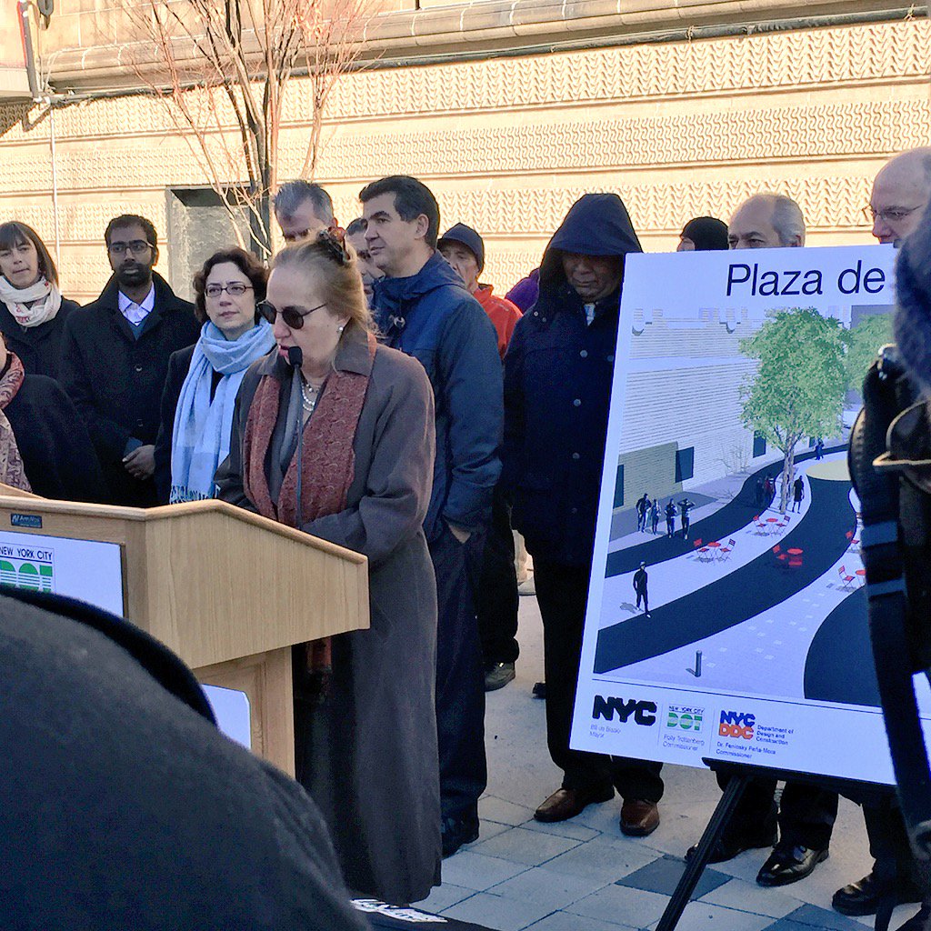 galeabrewer's tweet photo. This morning I joined @NYC_DOT @ydanis to celebrate the new Plaza de las Americas in Washington Heights. https://t.co/L8lCRoFqT6