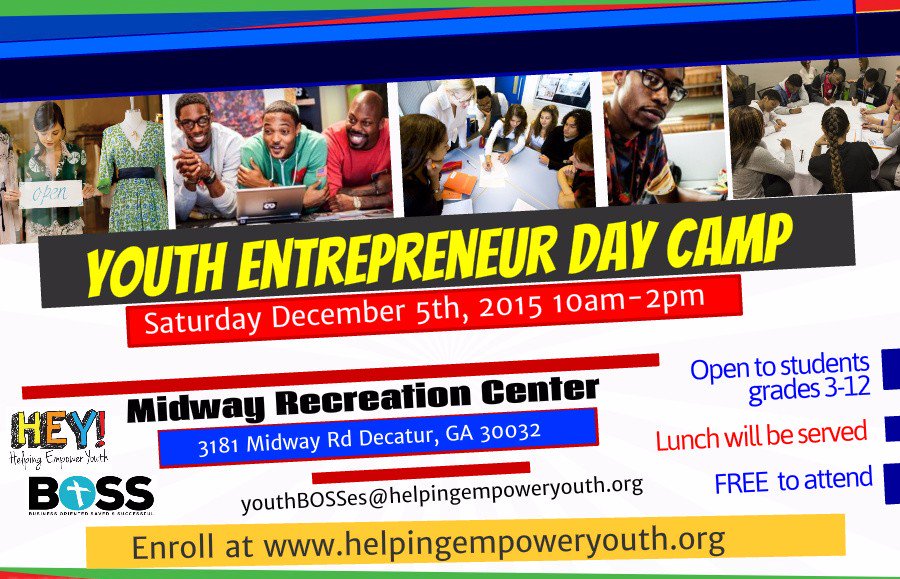 BOSS_Exec's tweet image. FREE day camp. Saturday Dec 2nd Lunch will be served heydaycamp.eventbrite.com @HEY_Atlanta. Register your child TODAY