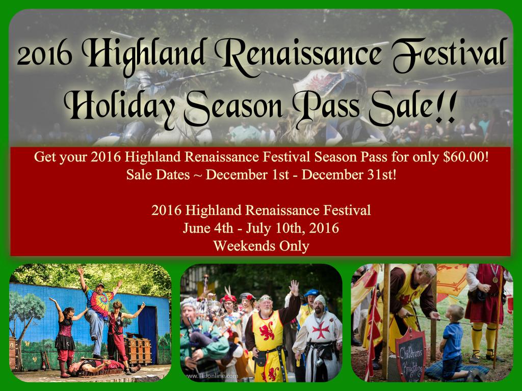FaireKY's tweet photo. Get your 2016 Highland Renaissance Festival Season Pass!! Holiday Sale 12/1 - 12/31 #RenFairFun https://t.co/sMKe3ipR7O