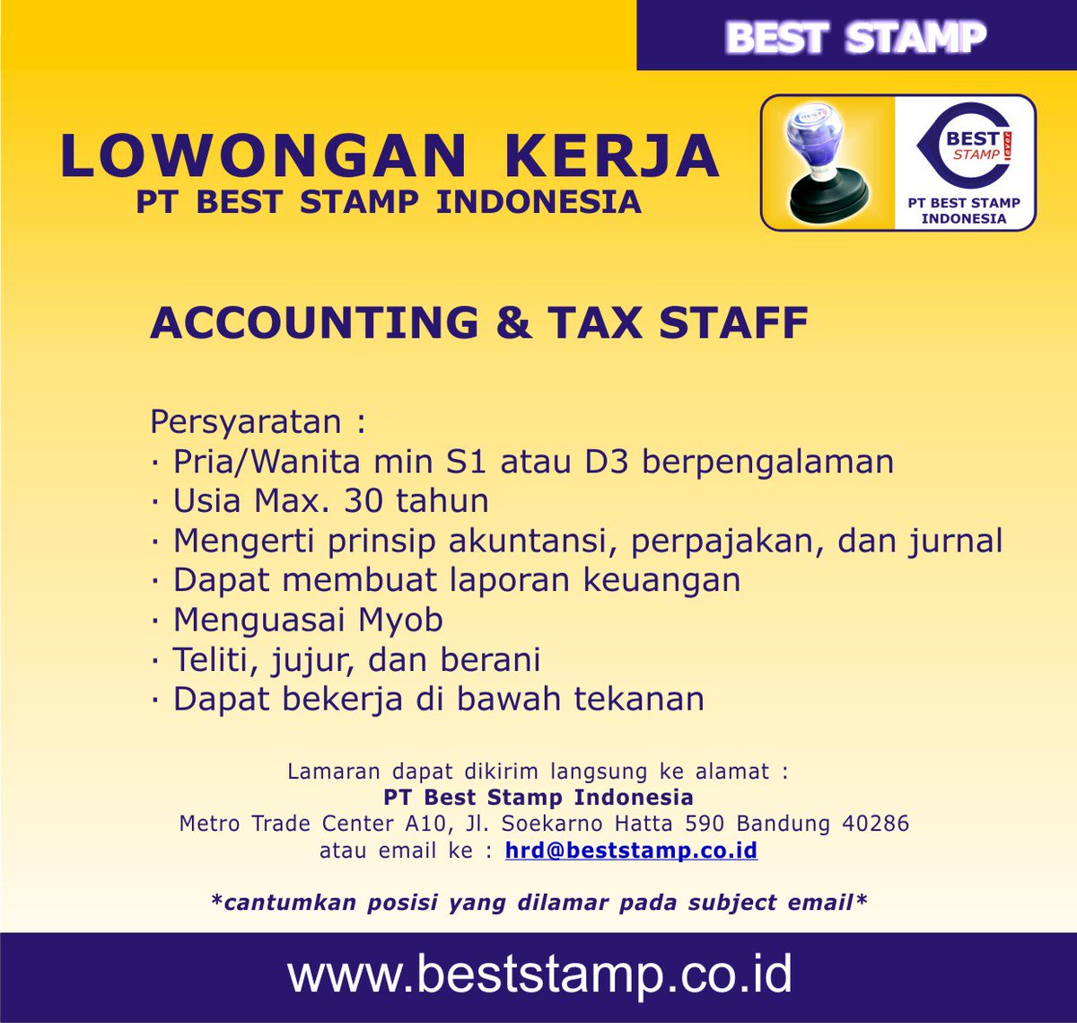 LokerBdg's tweet photo. Dibutuhkan Accounting &amp; Tax Staff! https://t.co/MYweEwKsZP
