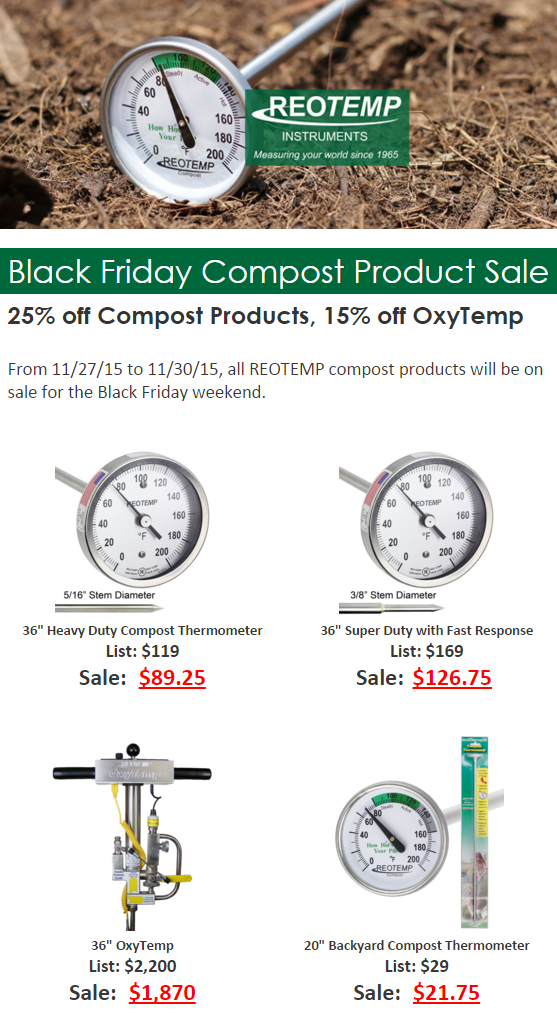 reotempcompost's tweet photo. From 11/27/15 to 11/30/15, all REOTEMP compost products will be on sale for the Black Friday weekend! https://t.co/y40YWwueL6