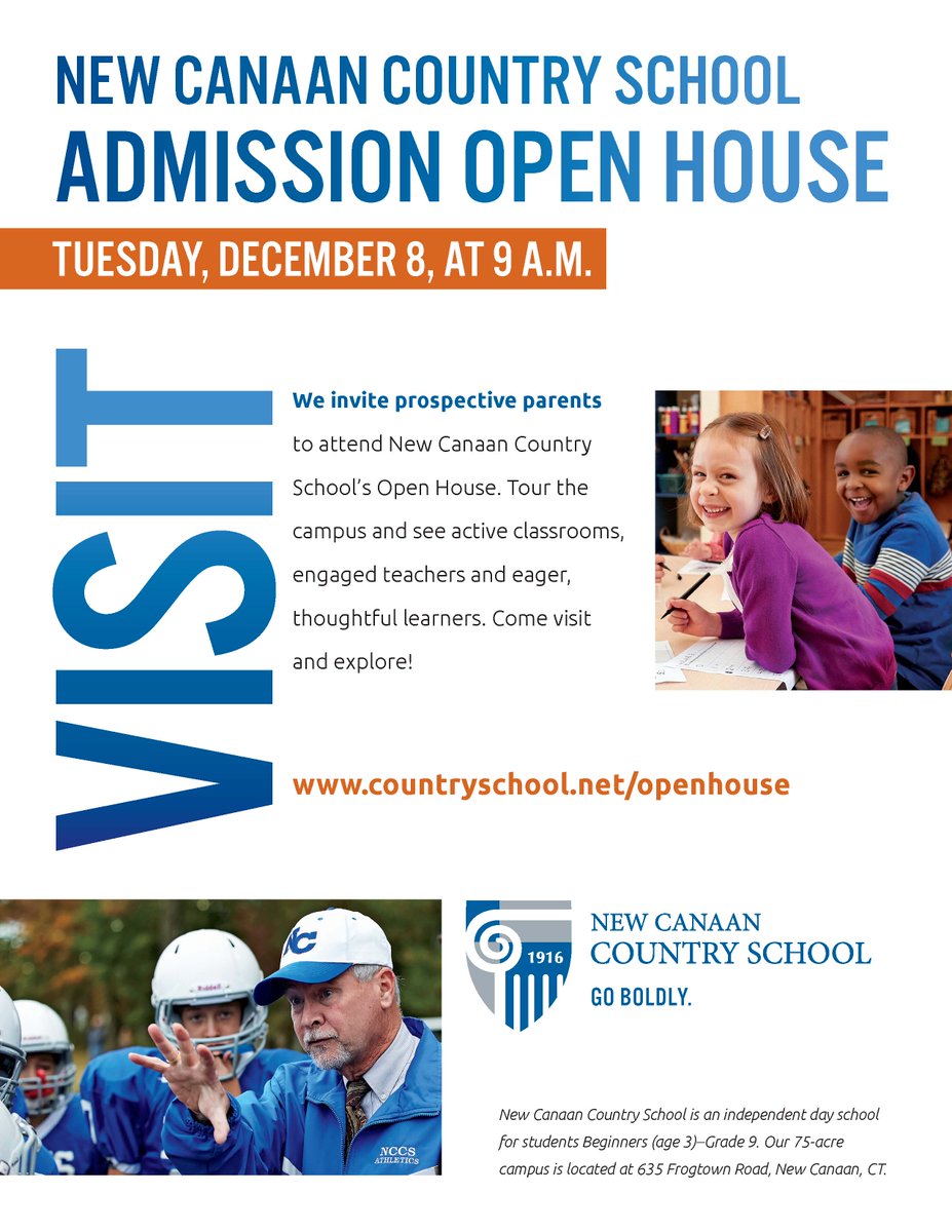 #MemberSchool Monday, New Canaan Country School has an open house on Tue, 12/8 at 9am. Check the flyer for details!