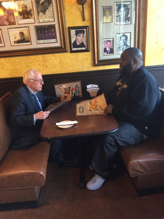 teleleonela's tweet image. Just @KillerMike @BernieSanders having lunch in ATL. It's done. We're done. Call the election, he won. #FeelTheBern