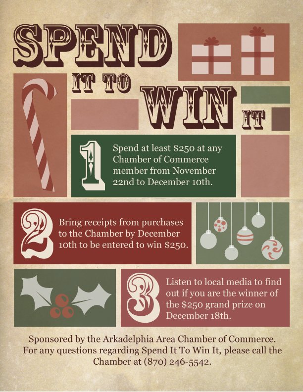 areda_acoc's tweet photo. SPEND IT TO WIN IT! #spendit #winit #shoplocal  #arkadelphia #holidayshopping #clarkcounty #chamber https://t.co/xFsE38Qgky
