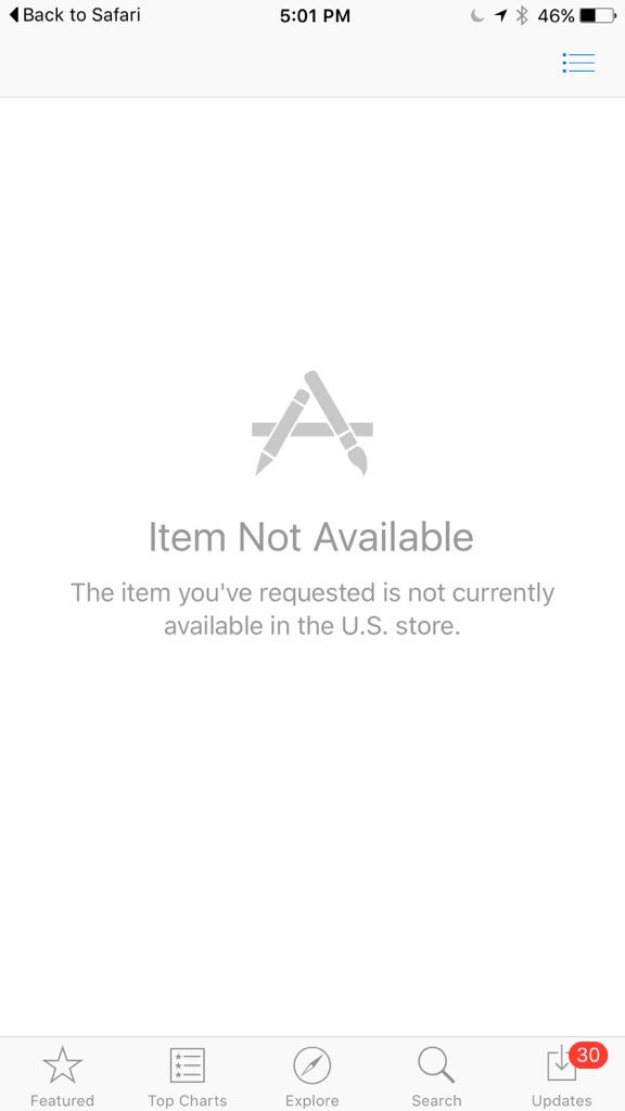emcmanus's tweet photo. @tallchess is the iPhone app still available in the US store? (Attached image is after following the app store link) https://t.co/G8U68l0vwr