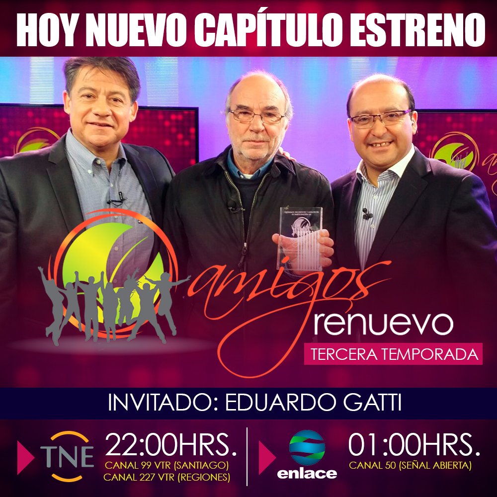 amigosrenuevo's tweet photo. Acompáñanos AHORA en #AmigosRenuevo junto al gran #EduardoGatti, por las pantallas de #TNEtv y #Canal50 https://t.co/XkNwb4DnFj