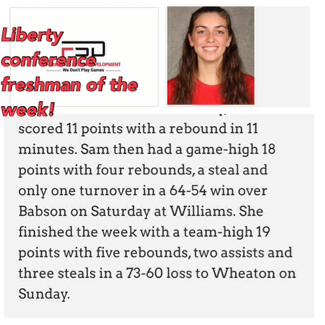 franchizeskills's tweet photo. #FSD #TEAMFRANCHIZE  Liberty Conference Freshman of week! Sam Krumbhaar @CoachFranchize https://t.co/5R0abbZrFz