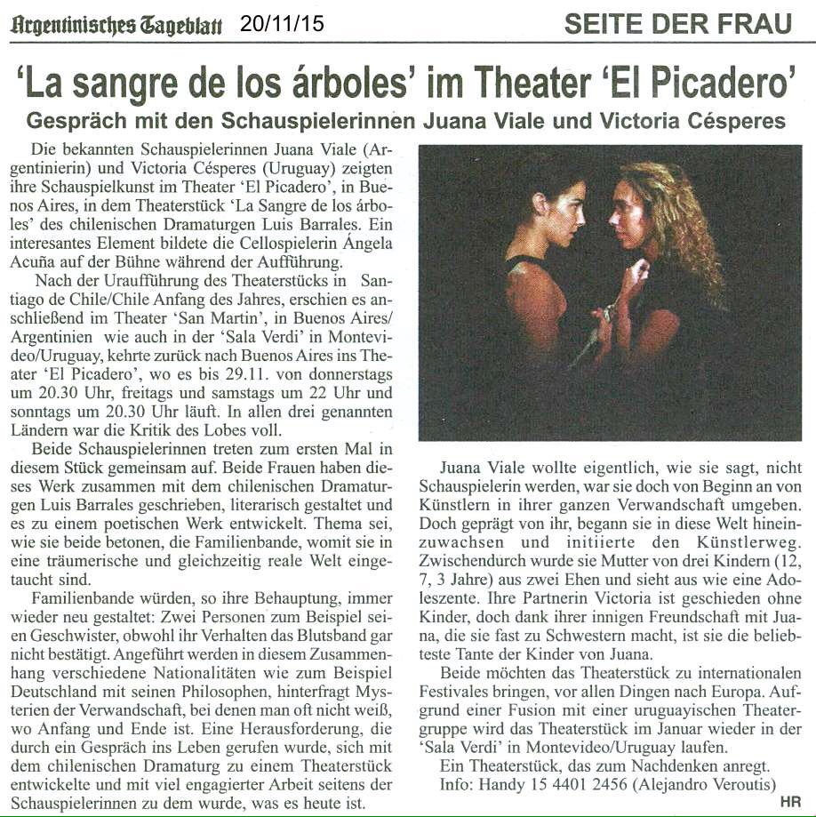 <a href="/SangredlArboles/">LaSangreDeLosArboles</a> <a href="/luis_barrales/">Luis Barrales</a> <a href="/ViaJuani/">Juana Viale</a> <a href="/Victoriaces/">Victoria Césperes</a> <a href="/nachoviale/">Nacho Viale</a> elogiada en ARGENTINISCHES TAGEBLATT