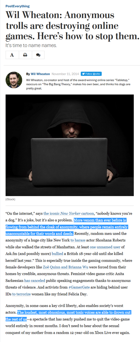 LunarArchivist's tweet photo. It's sad when the best rebuttal of your claim that online anonymity breeds asshats is your own existence. #GamerGate https://t.co/8eW6BAlWNH