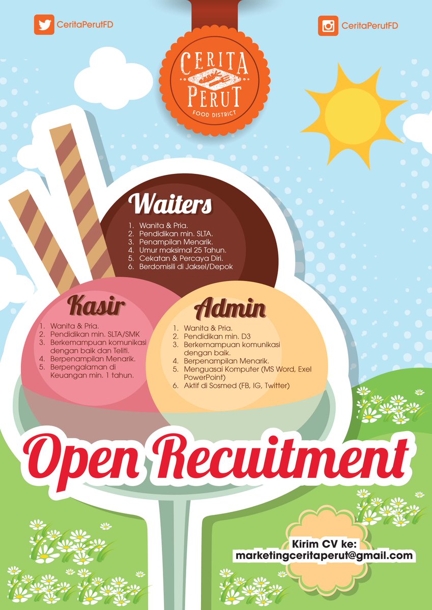 salonprimrose's tweet photo. INFO #Loker WAITERS-KASIR-ADMIN di #CFD. Kirim CV via email marketingceritaperut@gmail.com https://t.co/Z9nYEdBUVm