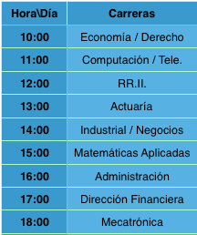 ¡Los horarios del stand de mañana! Al comprar boletos con tu representación, ayudas a donar libros de tu carrera.