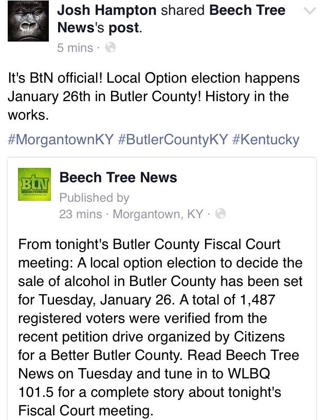 joshhampton's tweet photo. It's BtN official!l January 26th in Butler County! History in the works.
#MorgantownKY #ButlerCountyKY #Kentucky https://t.co/FTrGBQyl4l