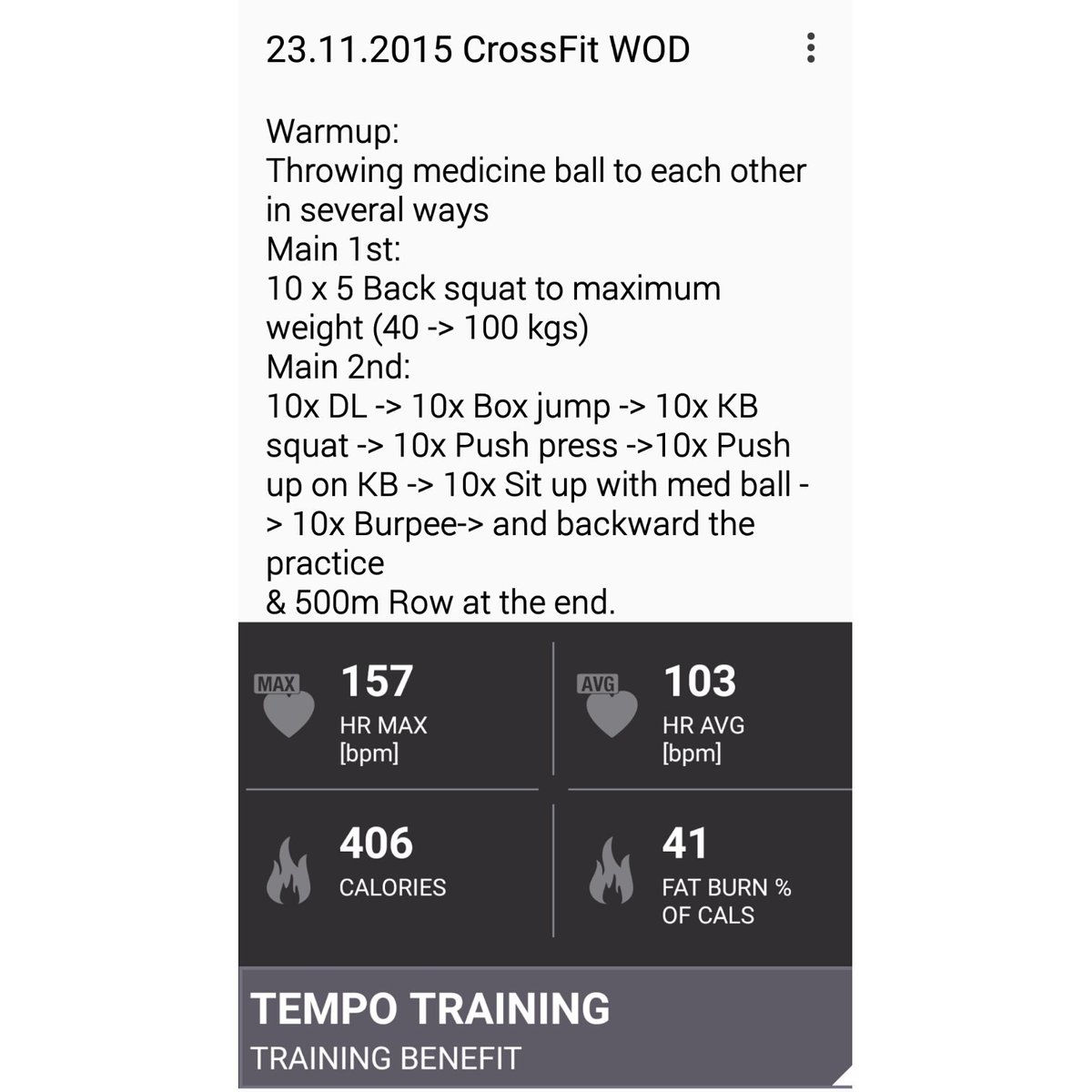 G_Cobbler's tweet photo. 23.11.2015 #Crossfit #WOD #spartantraining #spartan #aroo #polarm400 #crsft @polarglobal #mondaymotivation https://t.co/O3PKgcNbuj