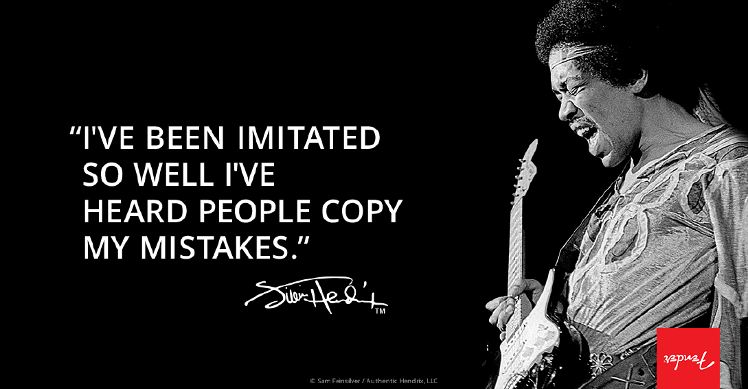 Fender's tweet photo. Imitation is the sincerest form of flattery. #HendrixWeek #AlterYourAxis https://t.co/U2FcdFhkb6 @JimiHendrix https://t.co/sUieTSXKAL