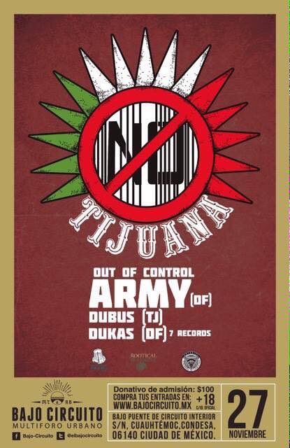 jenn_jagger's tweet image. Para la banda del D.F. @TijuanaNoBand #OutOfControlArmy @Elbajocircuito  27 Nov!!!