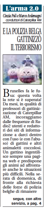 CaterpillarAM's tweet photo. Gattini nudi sulla prima pagina di @leggoit di oggi! @alvaromoretti @RaiRadio2 #gattinizzazione https://t.co/7G4Mcm1aZ5