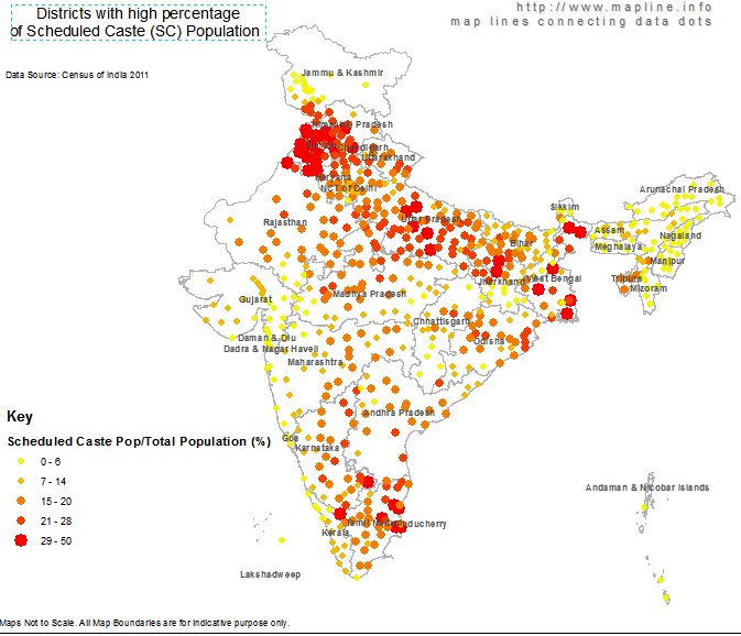 MaplineInfo's tweet photo. burgeoning under-privileged class #indiapopulation,in 200 districts #scheduledcaste (SC) population > 20% of total https://t.co/fhdAdpWRBv
