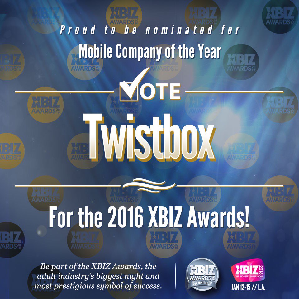 TwistboxEnt's tweet photo. Honored to be a 2016 #xbiz awards nominee for mobile company of the year!!! https://t.co/xEvC0Mdx1d
