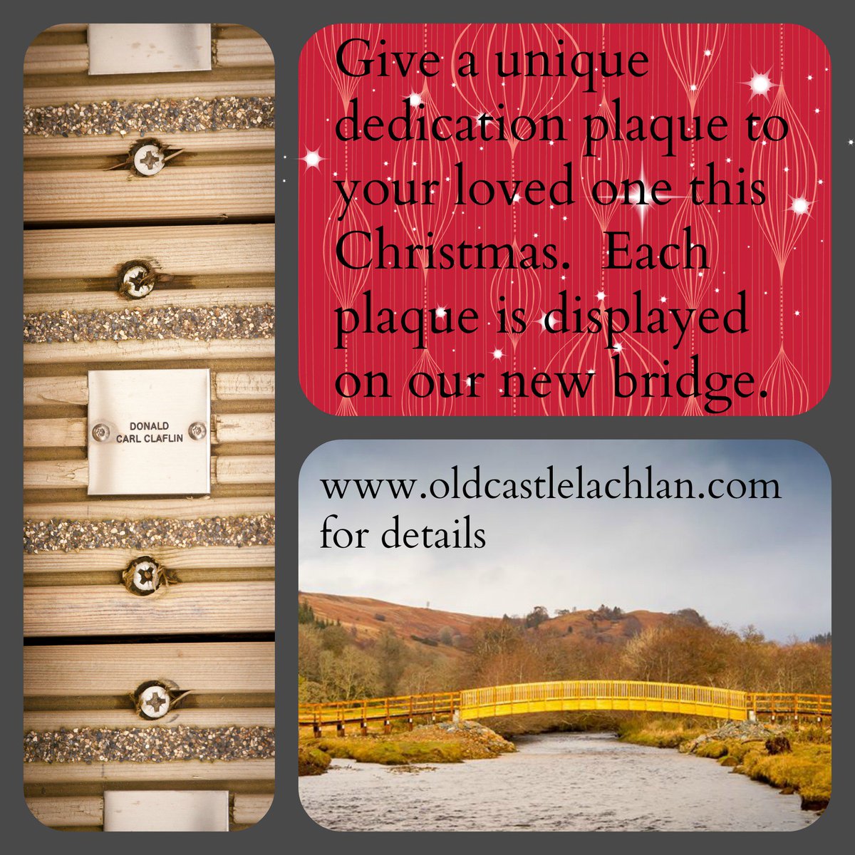 A dedication plaque on our bridge is the prefect gift for the Maclachlan in your life <a href="/castleLachlan/">Castle Lachlan</a> <a href="/MacLachLan_/">Clan_MacLachLan</a>