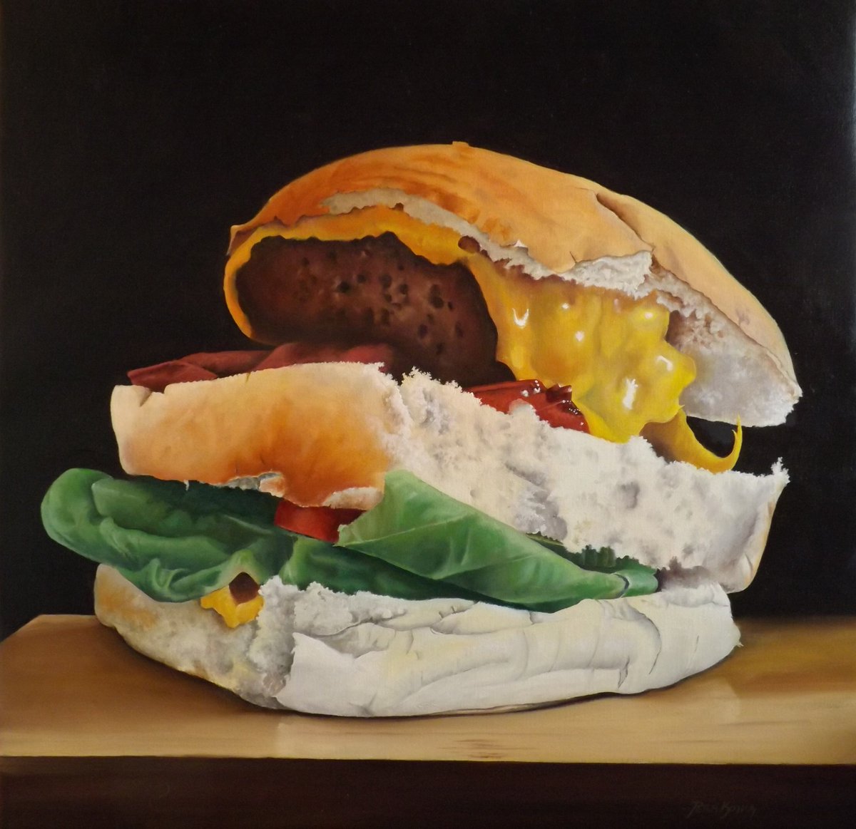peterkotka's tweet photo. Hungry? Not now....Bacon cheeseburger painting! https://t.co/dnKeShrv82