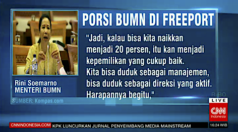Menteri BUMN Rini Soemarno menyatakan, jika ada divestasi saham Freeport, BUMN tertarik untuk membeli.