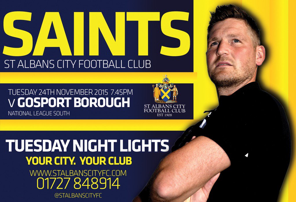 stalbanscityfc's tweet image. TONIGHT: Saints v @GosportBoroFC 7.45PM Clarence Park @TheNationalLge South! RT #sacfc