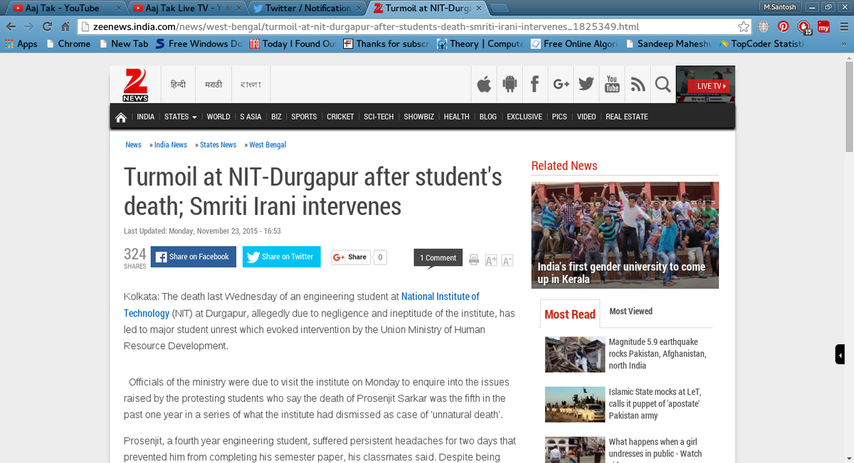 sanal5hd_Rocks's tweet photo. Zee News pubished d news on it's website. Thanks @ZeeNews but v expect u 2 cover more @ZeeNews #JusticeForProsenjit https://t.co/zJjvyR57uK