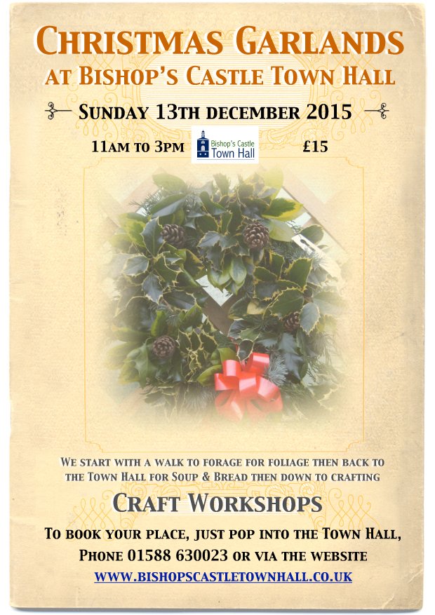 Xmas Garlands workshop, Sun 13th Dec £15 include Homemade Soup &amp; all materials. Book here - ticketsource.co.uk/date/200929