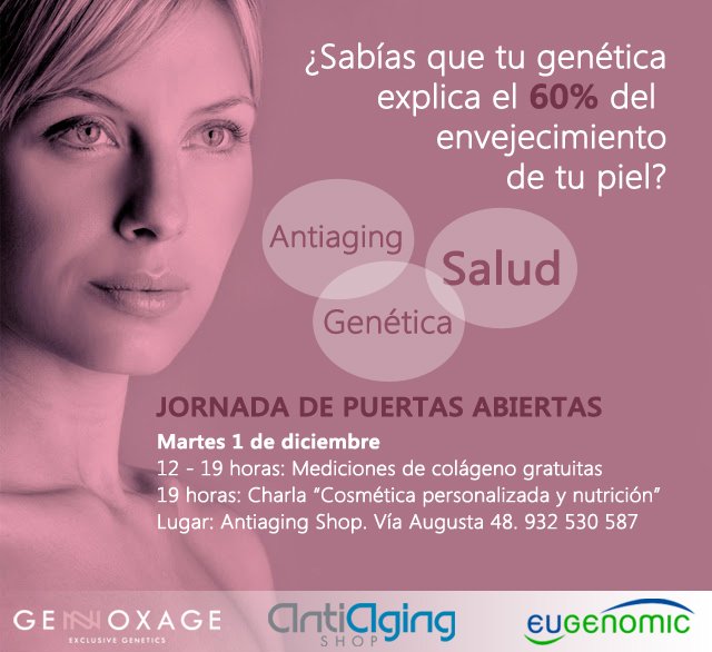 antiagingshopS's tweet photo. El próximo martes tendremos una jornada completa: Mediciones gratuitas de colágeno y charla sobre cosmética/genética https://t.co/te0HfUgzo9