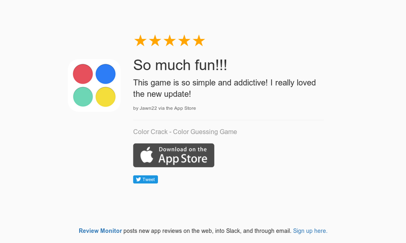 ColorCrack's tweet image. 5 Star Review: "So much fun!!!: This game is so simple and addictive! I really loved the n…" launchkit.io/reviews/dv2KlH…